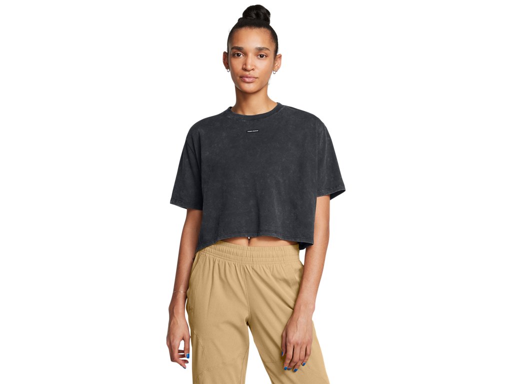 Under Armour Womens UA Wash Logo Boxy Crop Short Sleeve T-Shirt - Quick-Drying Cotton Blend