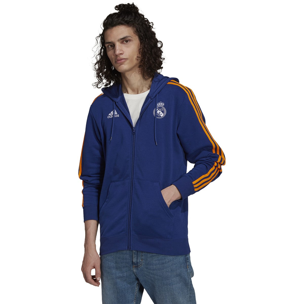 adidas 21-22 Real Madrid 3 Stripes Full Zip Hoodie - Mens Soccer