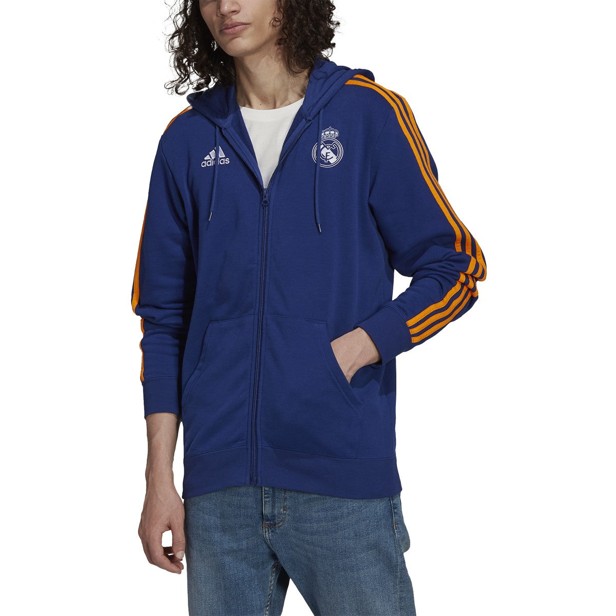 adidas 21-22 Real Madrid 3 Stripes Full Zip Hoodie - Mens Soccer