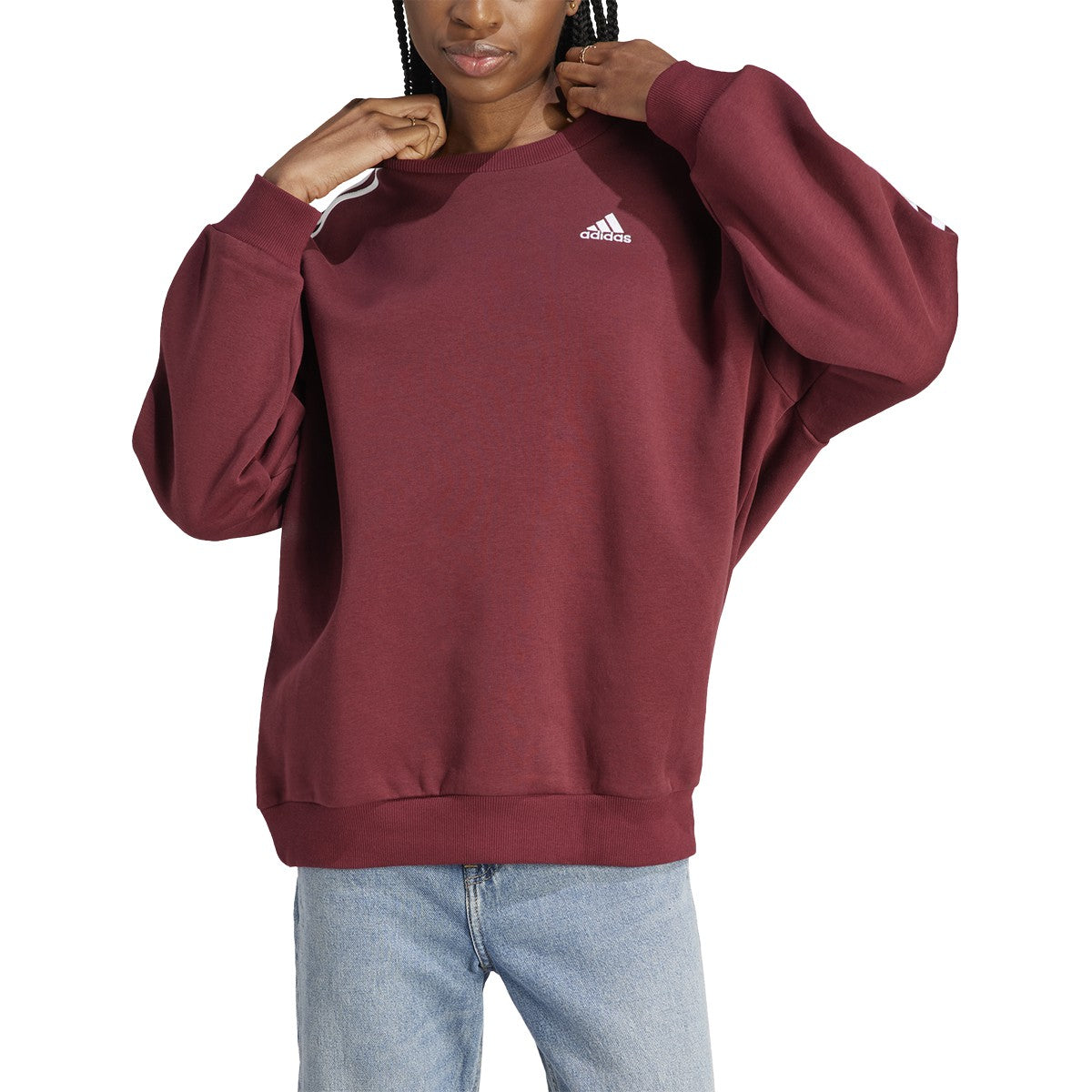 adidas 3 Stripe Fleece Oversized Womens Sweatshirt