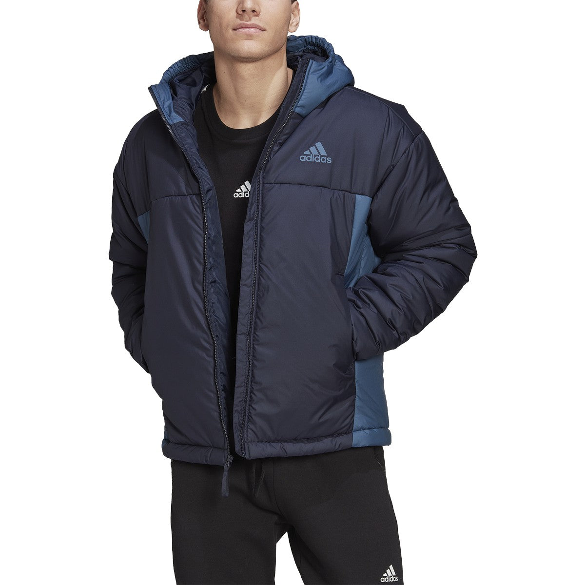 adidas BCS 3-Stripe Mens Puffy Hooded Jacket