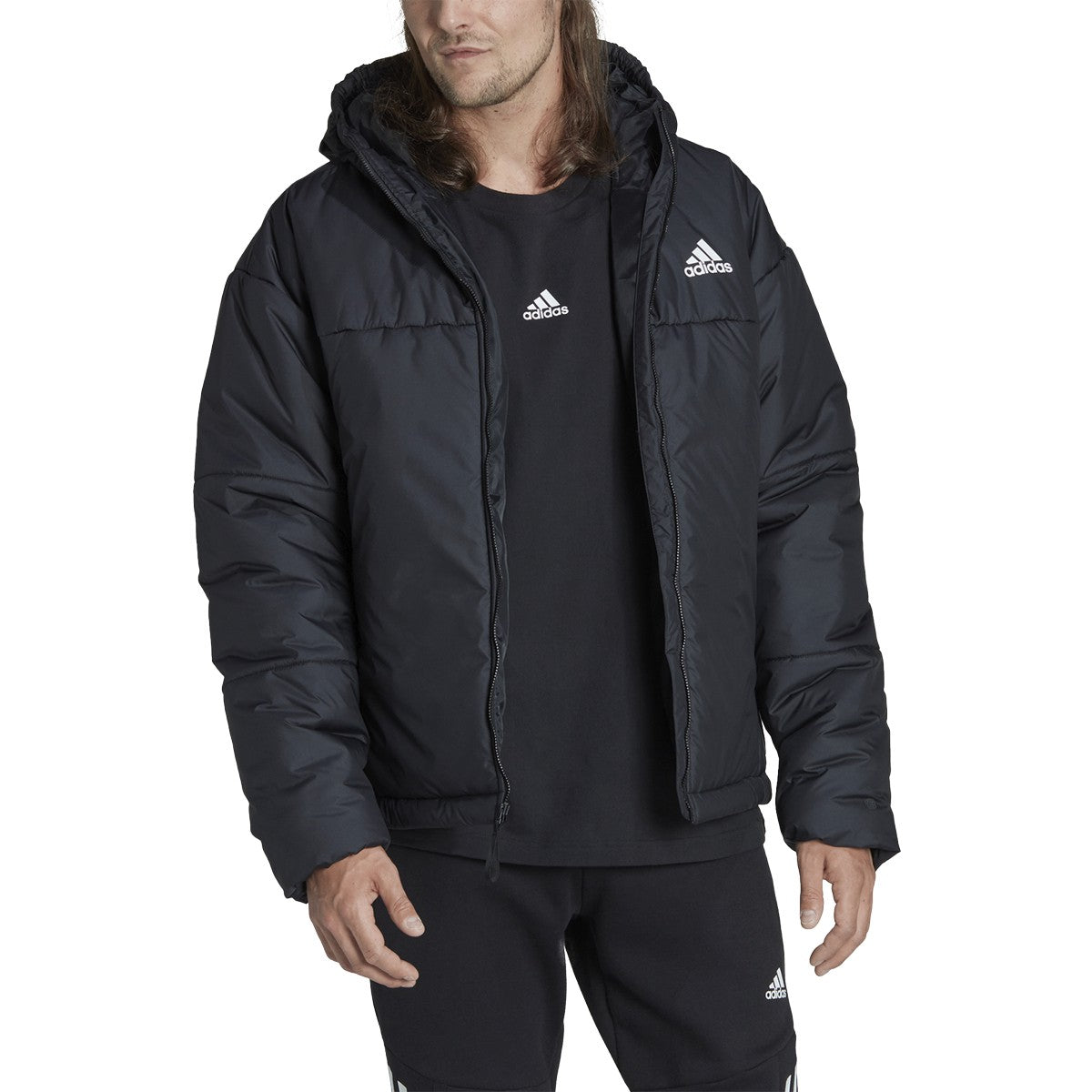 adidas BCS 3-Stripe Mens Puffy Hooded Jacket
