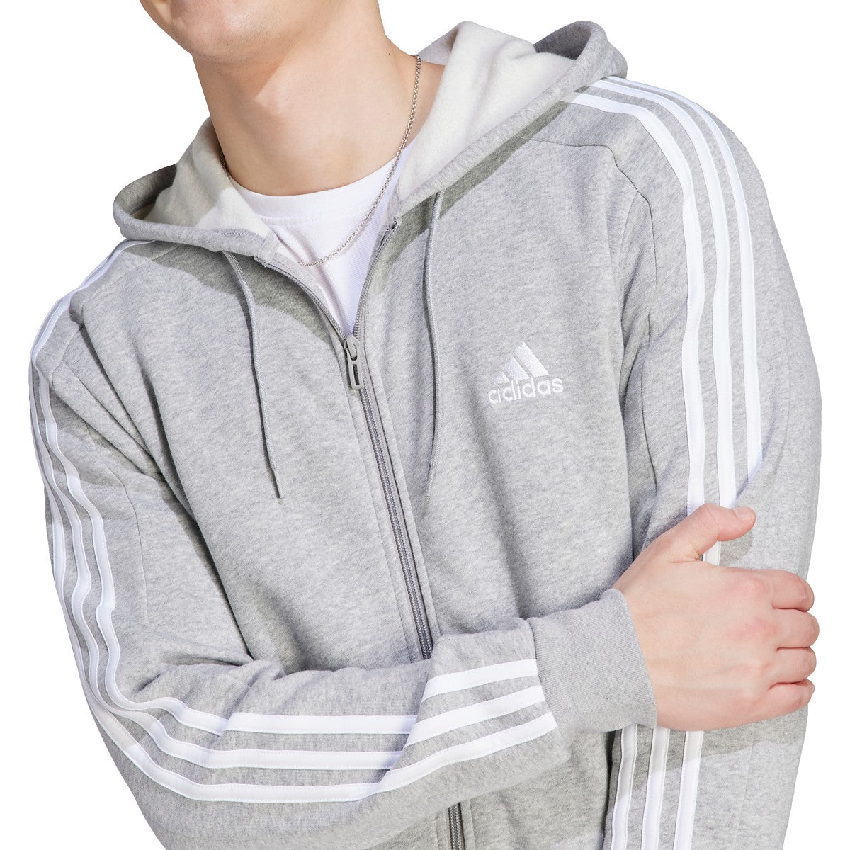 adidas Essentials Fleece 3-Stripes Full Zip Mens Hoodie Jacket