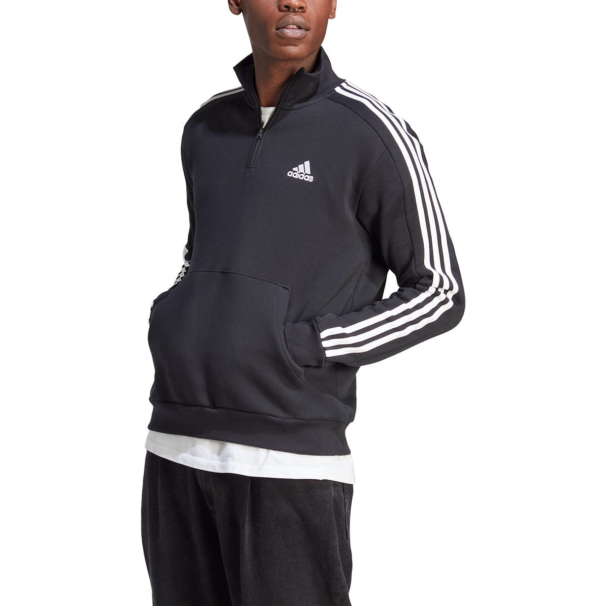 adidas Essentials Fleece 3 Stripes Quarter Zip Mens Pullover