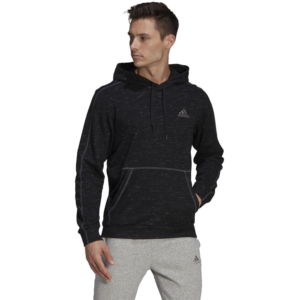 adidas Essentials Melange Embroidered Small Logo Hoodie - Mens Casual