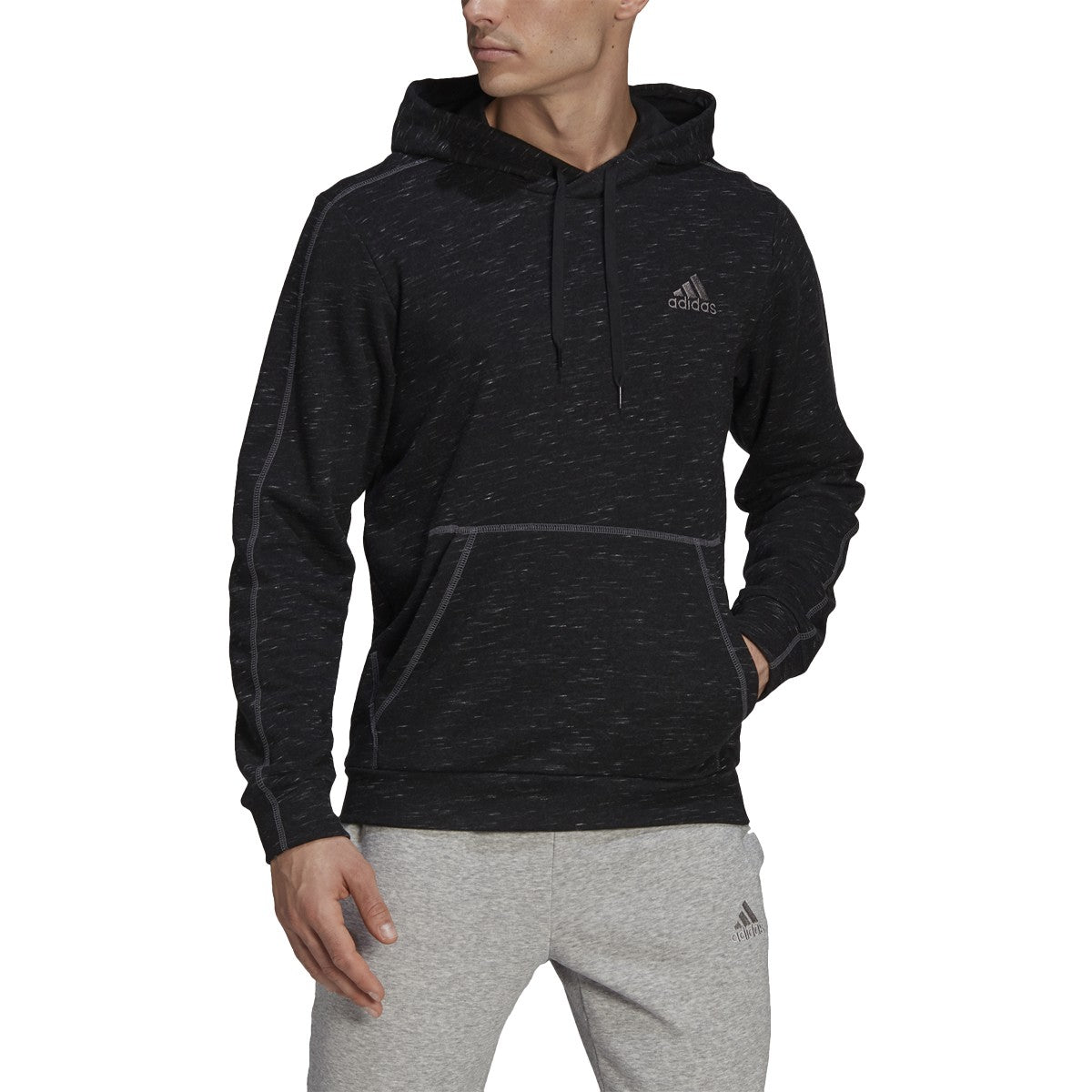 adidas Essentials Melange Embroidered Small Logo Hoodie - Mens Casual