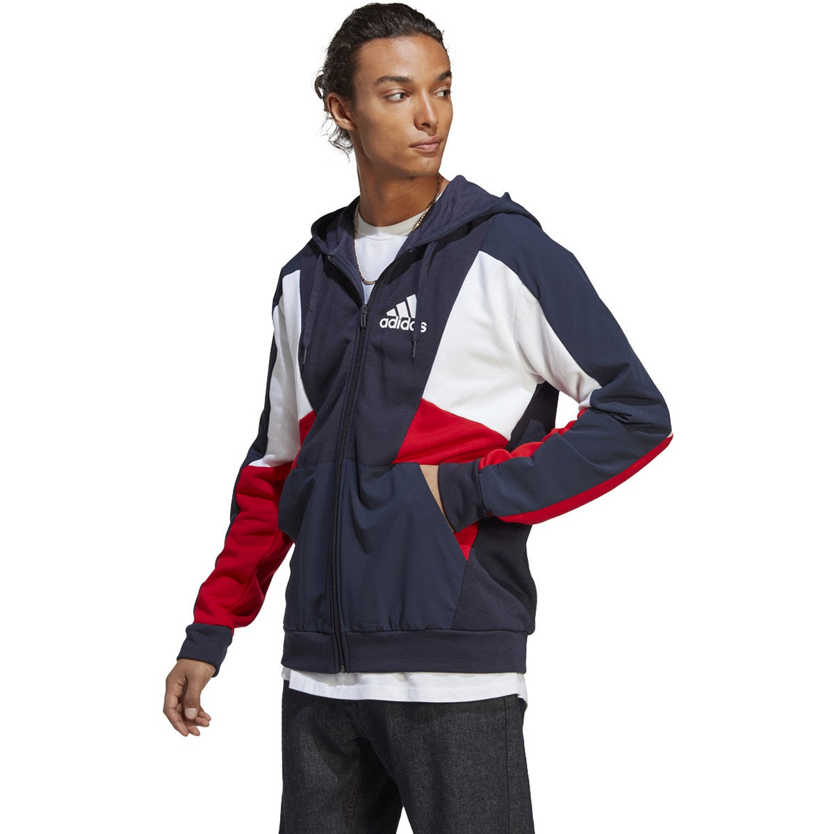 adidas Essentials Mens Colorblock Full-Zip Hoodie