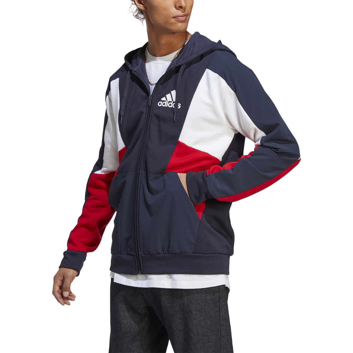 adidas Essentials Mens Colorblock Full-Zip Hoodie