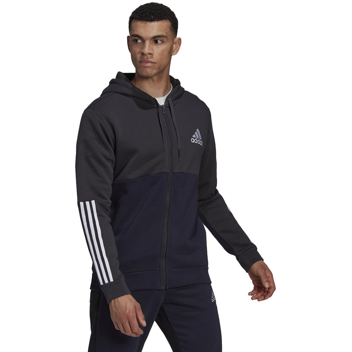 adidas Essentials Mens Full-Zip Hoodie with Colorblock