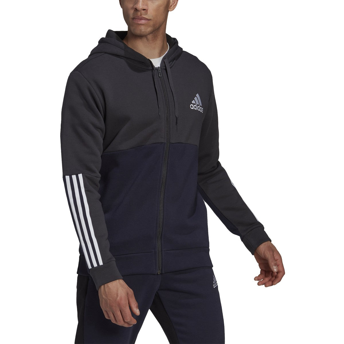 adidas Essentials Mens Full-Zip Hoodie with Colorblock