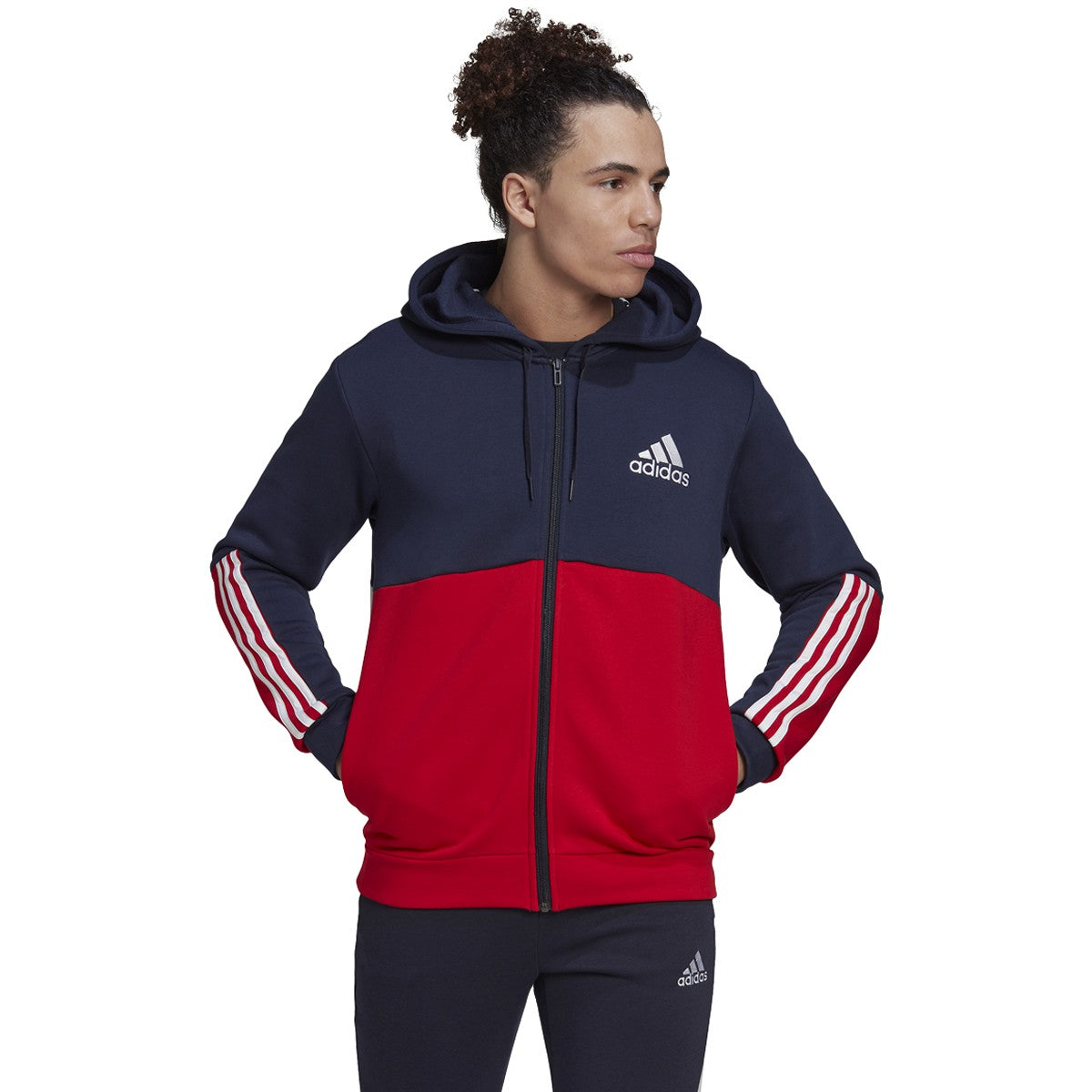 adidas Essentials Mens Full-Zip Hoodie with Colorblock
