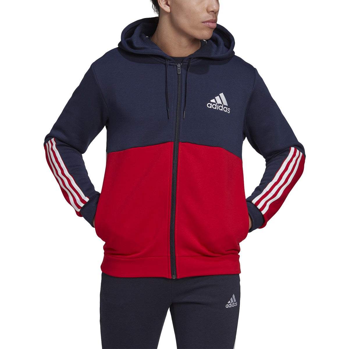 adidas Essentials Mens Full-Zip Hoodie with Colorblock