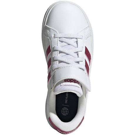 adidas Grand Court 2.0 Elastic Lace Kids Tennis Shoes in White and Pink