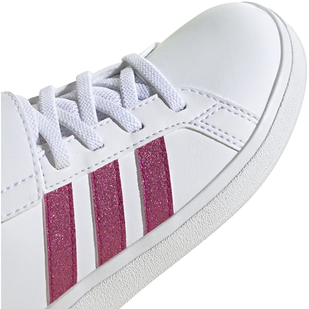 adidas Grand Court 2.0 Elastic Lace Kids Tennis Shoes in White and Pink