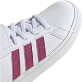 adidas Grand Court 2.0 Elastic Lace Kids Tennis Shoes in White and Pink