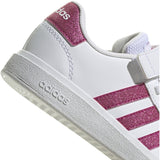 adidas Grand Court 2.0 Elastic Lace Kids Tennis Shoes in White and Pink