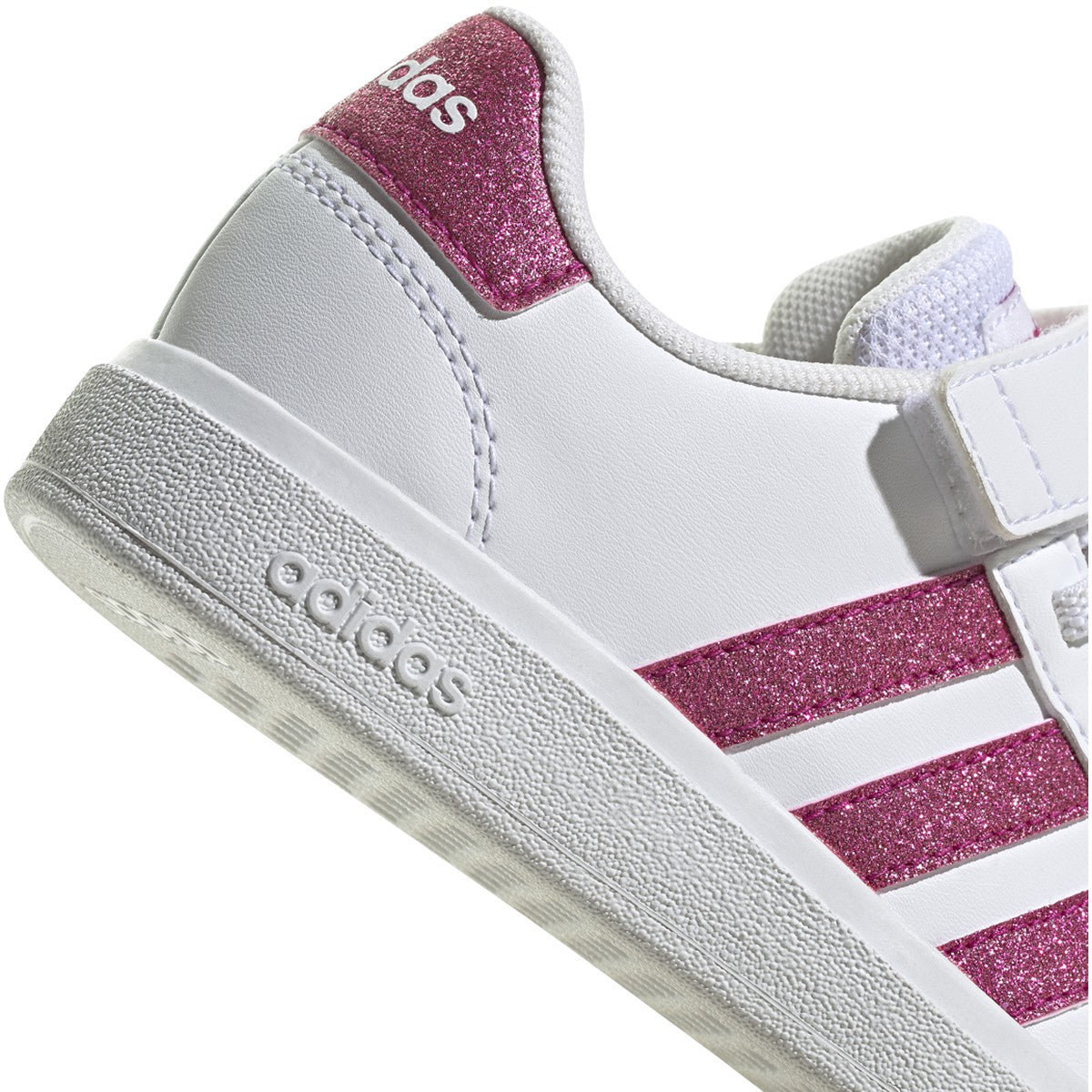 adidas Grand Court 2.0 Elastic Lace Kids Tennis Shoes in White and Pink