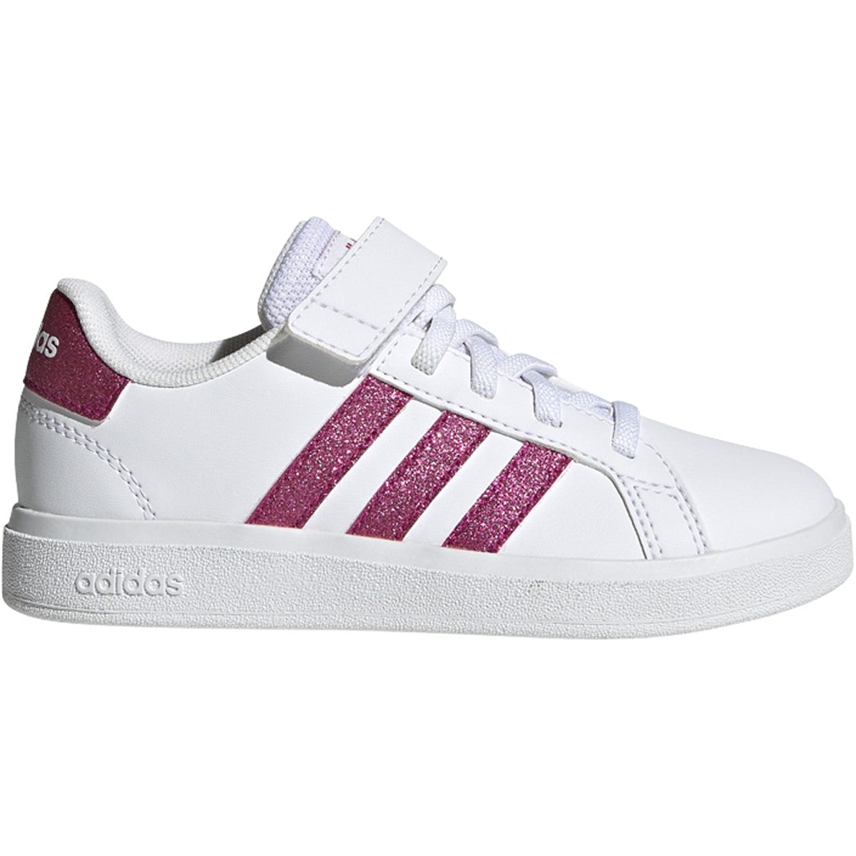 adidas Grand Court 2.0 Elastic Lace Kids Tennis Shoes in White and Pink