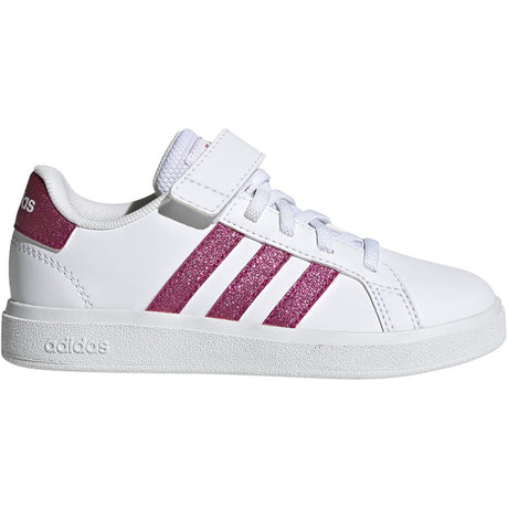 adidas Grand Court 2.0 Elastic Lace Kids Tennis Shoes in White and Pink