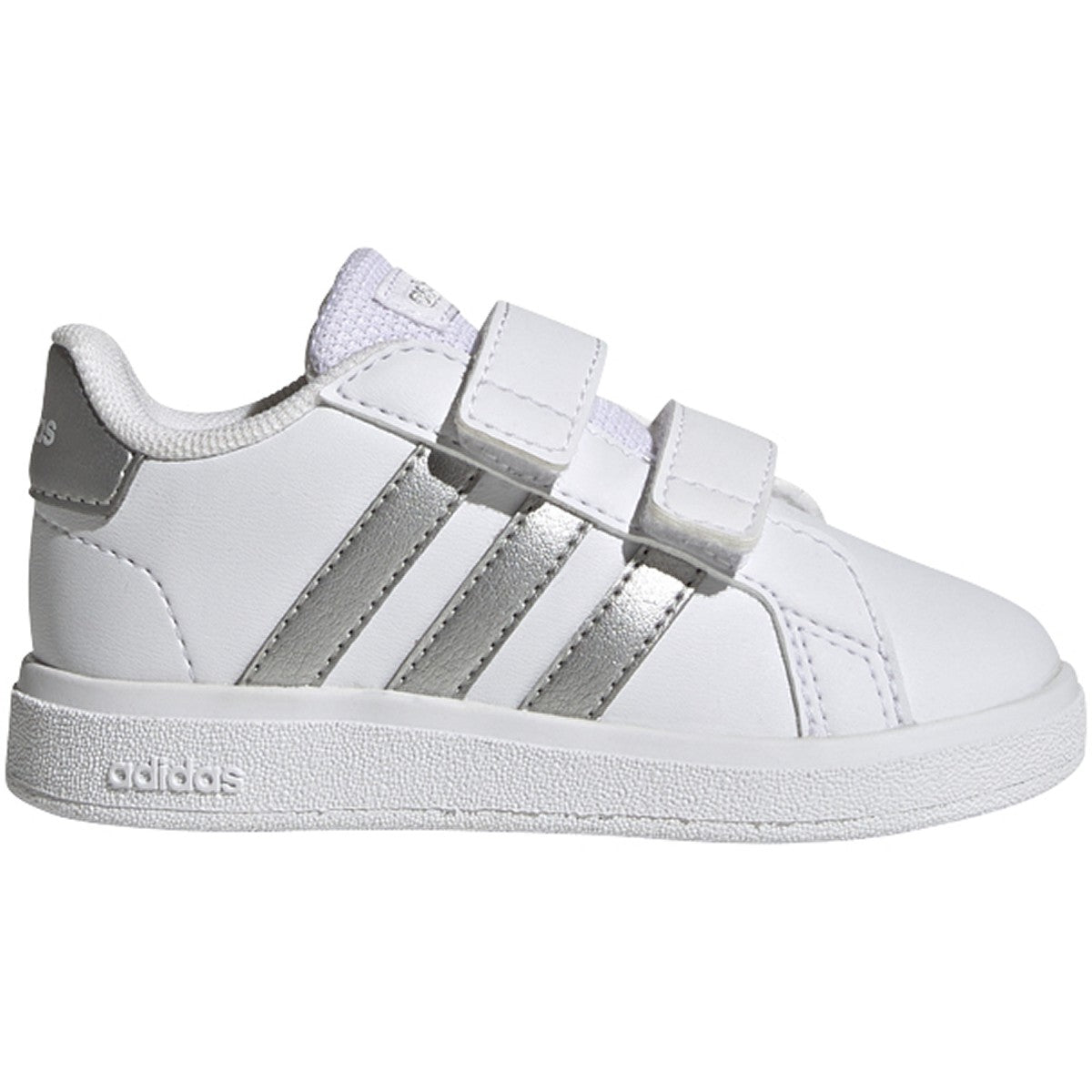 adidas Grand Court 2.0 Toddler Tennis Shoes with Silver Stripes