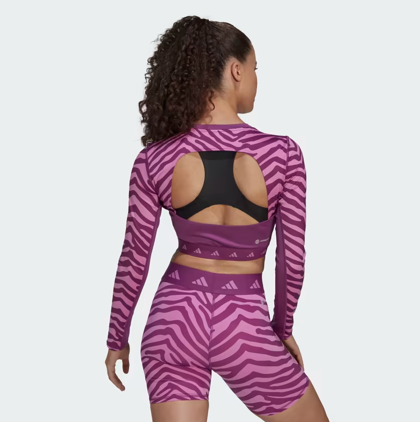 adidas Hyperglam Techfit Crop Long Sleeve Womens Zebra Training T-Shirt
