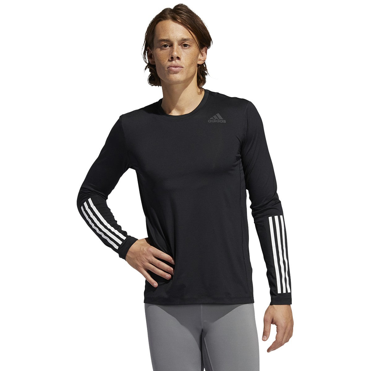 adidas Techfit Fitted Long Sleeve 3 Stripes Top - Mens Training