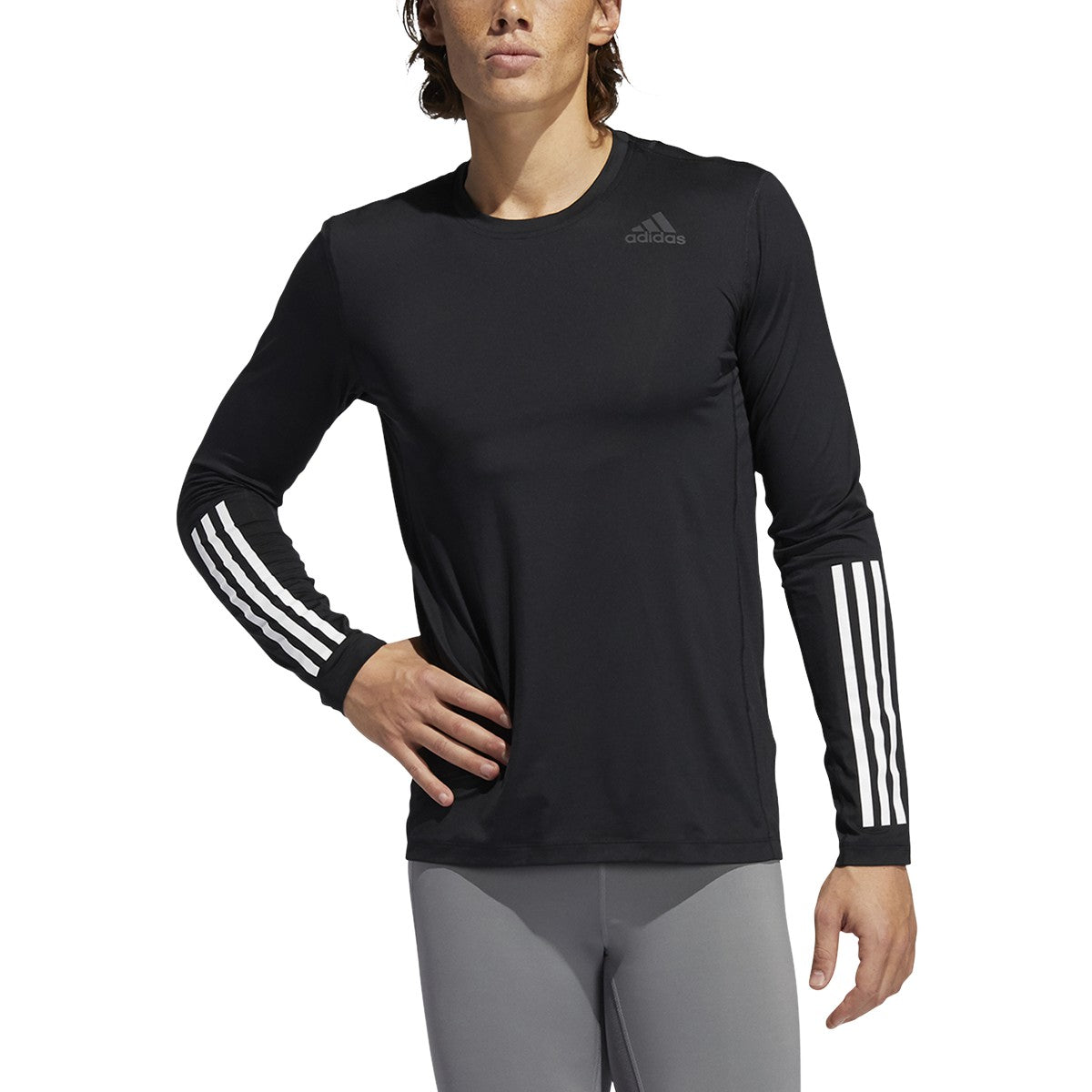 adidas Techfit Fitted Long Sleeve 3 Stripes Top - Mens Training