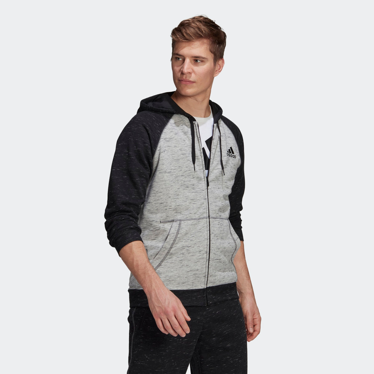 adidas Essentials Melange Small Logo Full Zip Hoodie - Mens Casual