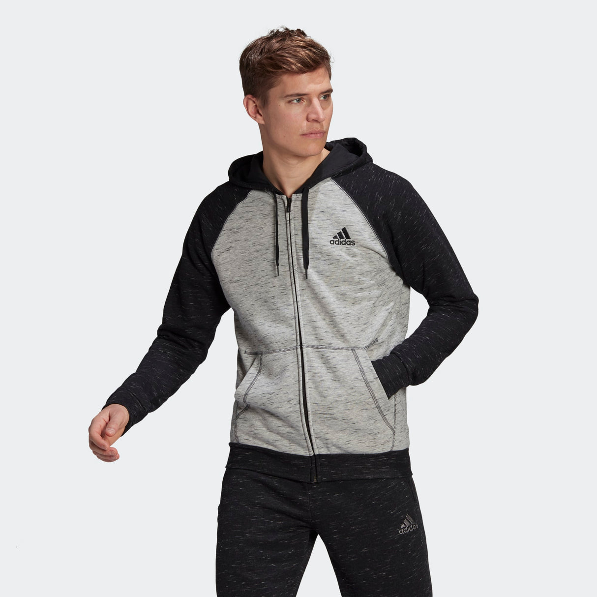 adidas Essentials Melange Small Logo Full Zip Hoodie - Mens Casual