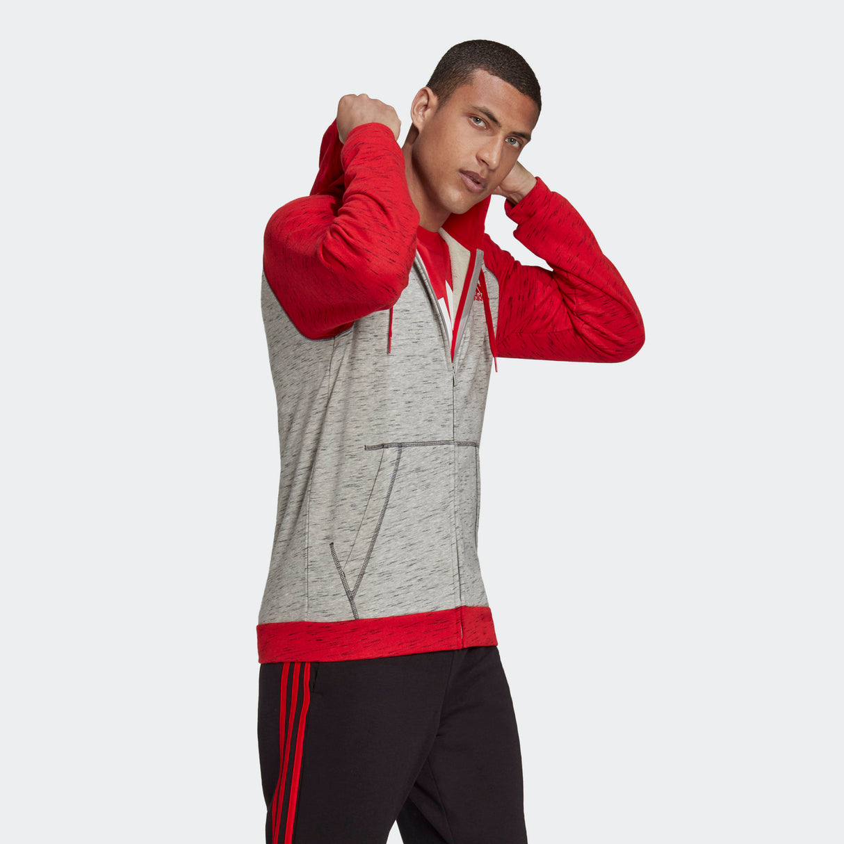 adidas Essentials Melange Small Logo Full Zip Hoodie - Mens Casual