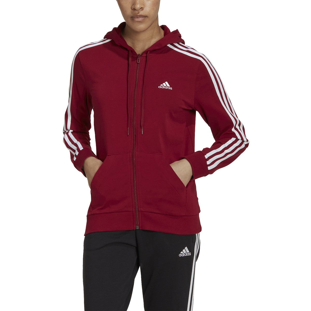 adidas Essentials 3-Stripe Full-Zip Hoodie - Womens Casual